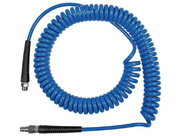 Manguera en espiral PU azul, union roscada y prot. dobl. RE G1/4