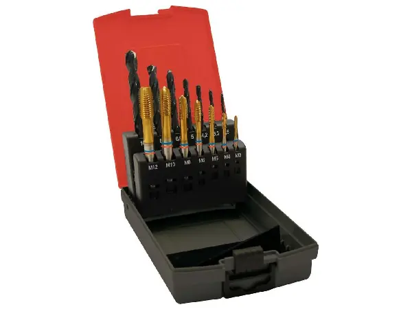 Machos roscar a maquina, juego TANDEM DIN371 HSSE- PM TiN tipo N 6G forma B M3-M12+ broca