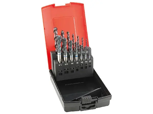 Jgo mach rosc a maq ciego M3-12 tipo INOX incl. brocas sacanuc. FORMAT GT