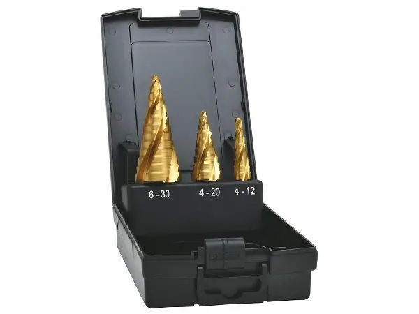 Jgo broca escal. HSS TiN Ranura espiral cuádruple 4-30 mm EXACT 