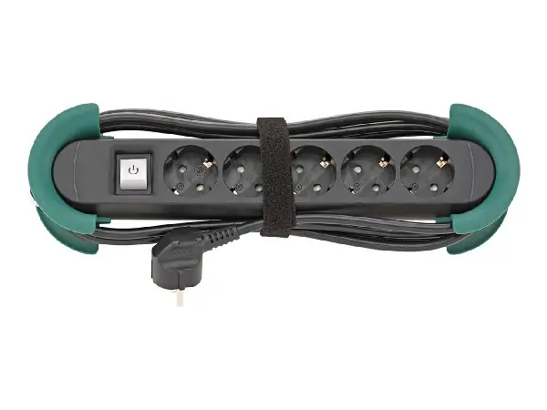 Regleta de 5 enchufes H05VV-F3G1,5 3m Bobinador y gancho FORTIS