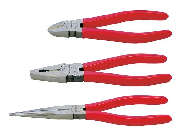 Jgo. alicates pulidos 3 pzs mangos fundas plás. Caja cartón FORMAT 