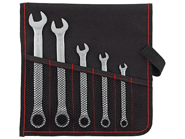 Juego de llaves carraca recto 8-19mm 5 pzas, bolsa enrollable FORMAT