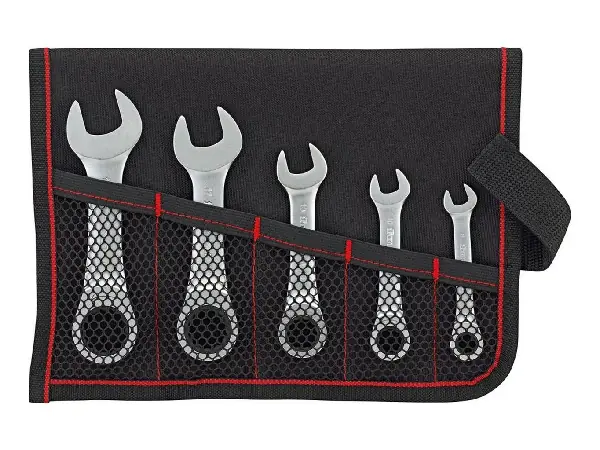 Juego de llaves carraca recto 8- 19mm extracorto 5 pzas, bolsa enrollable FORMAT