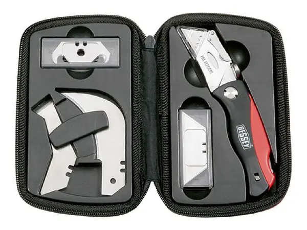 Juego d navajas plegables y cuchillas en estuche de nilón Bessey